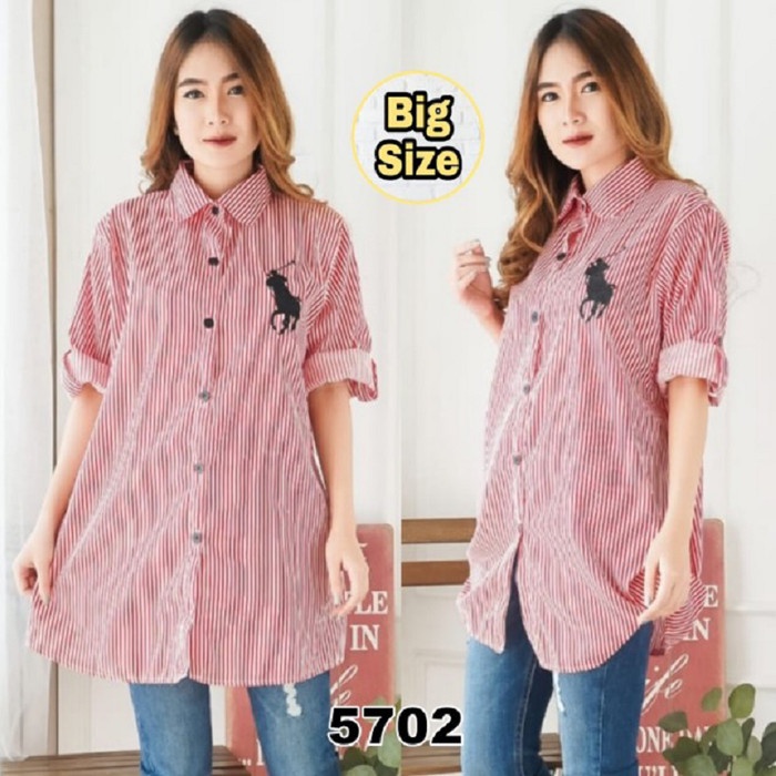 Kemeja Wanita Import Baju Import Wanita Baju Wanita Kekinian KEMEJA JUMBO POLUR MERAH [Baju Atasan W