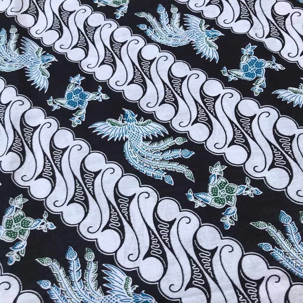 Kain Batik Pekalongan Katun 2 Meteran Motif Manuk Kawung Corina Biru Hitam Putih