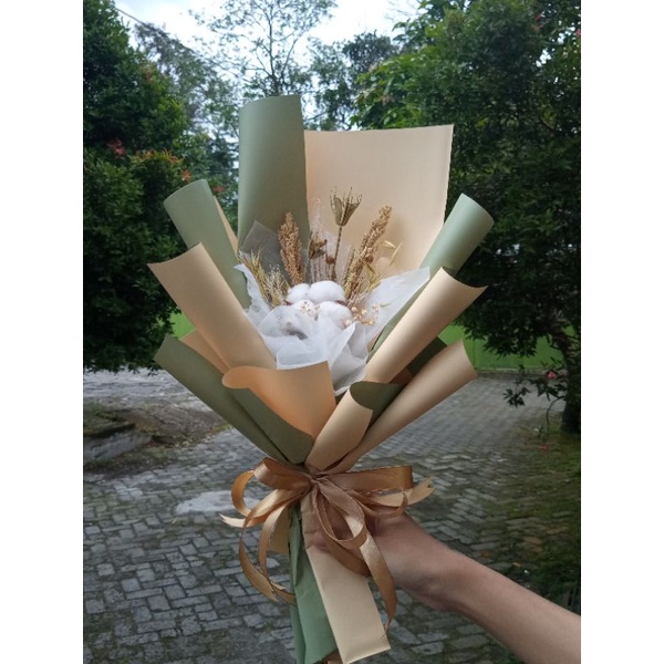 buket wisuda / buket ulang tahun / buket bunga kering / buket tangan/ SINGLE COTTON