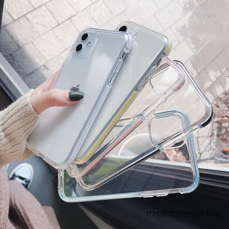 Anti Fall Material Case iPhone 12 11 Pro Max X XR XS Max 6 6S 8 7 Plus SE 2020 Ins Simple Candy Color Frame Transparent Soft Tpu Phone Case