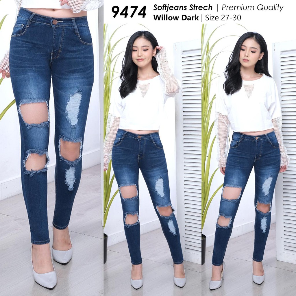 GS-Celana jeans Panjang Wanita Ripped-Softjeans Streetch-Real Pict