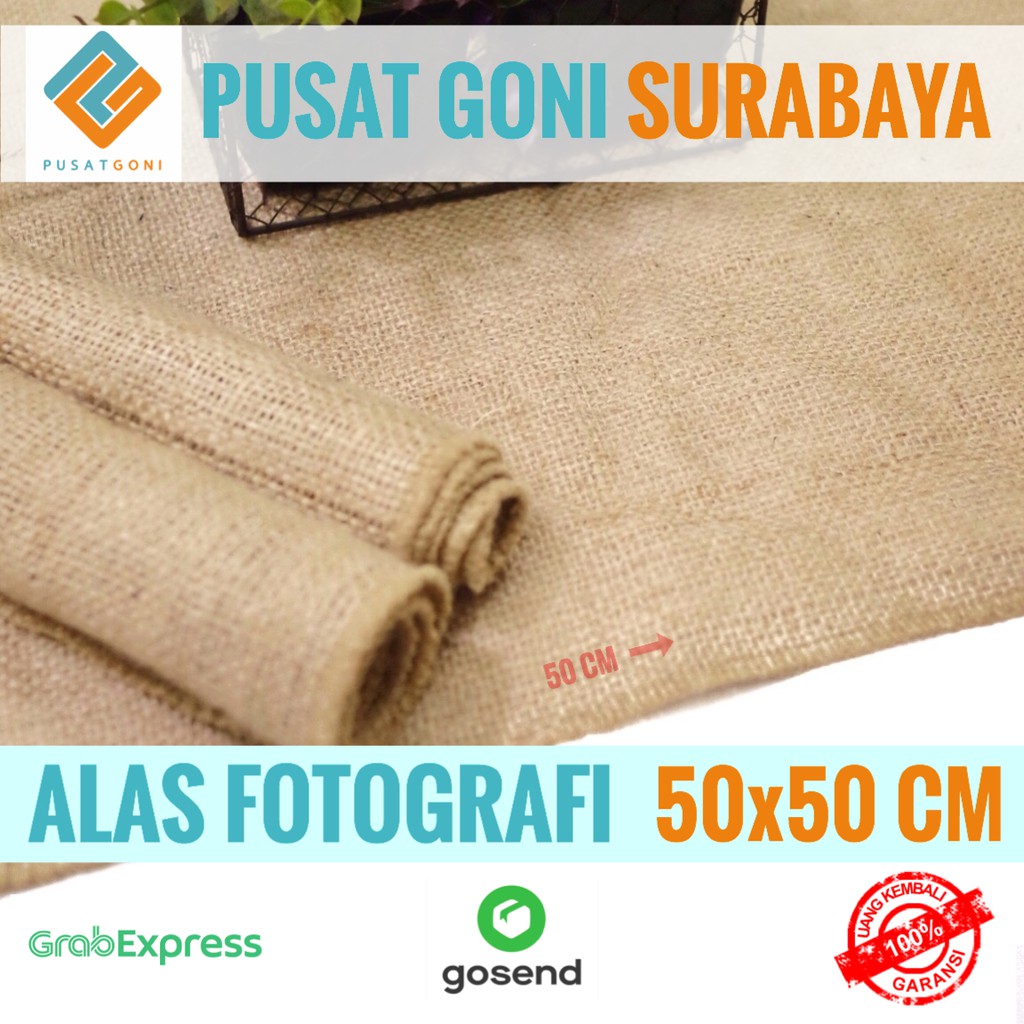 Alas Fotografi 50x50 CM - Backdrop Kain Goni - Taplak Meja Karung Goni - Properti Foto