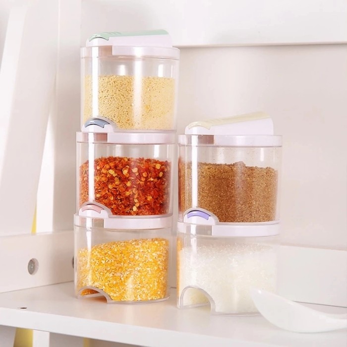 Smartchoice-Toples bumbu dapur rempah 1 set 5pc/Seasoning jar bisa ditumpuk/ Tempat Bumbu Set 5 in 1