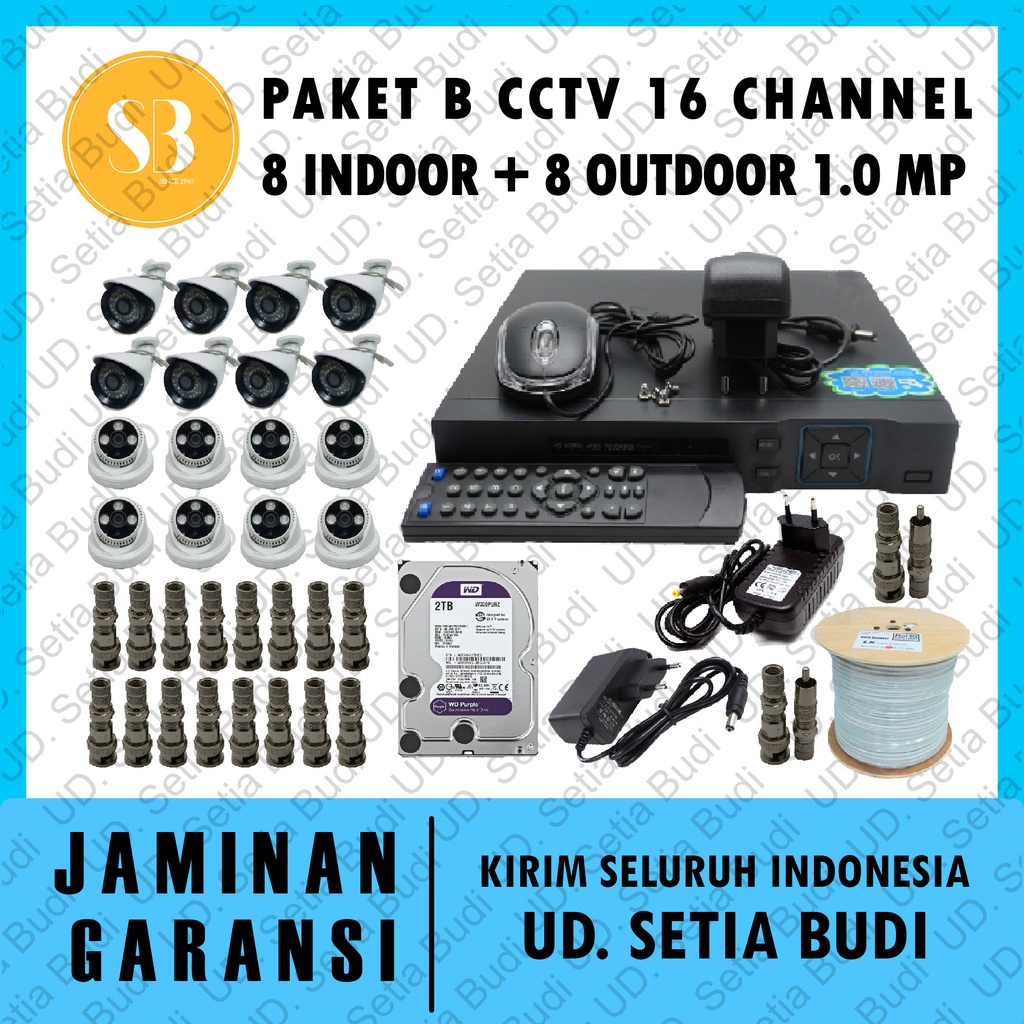 Paket B CCTV 16 Channel: 8 Indoor + 8 outdoor 1.0 MP