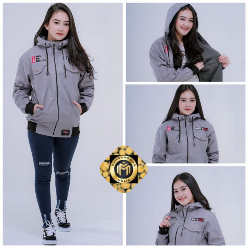 JAKET PARKA WANITA SEMI PARKA CEWEK BLAZER WATERPROOF ORIGINAL REBEL ID - SANDANGMAS MULYA-Semi Parka Abu
