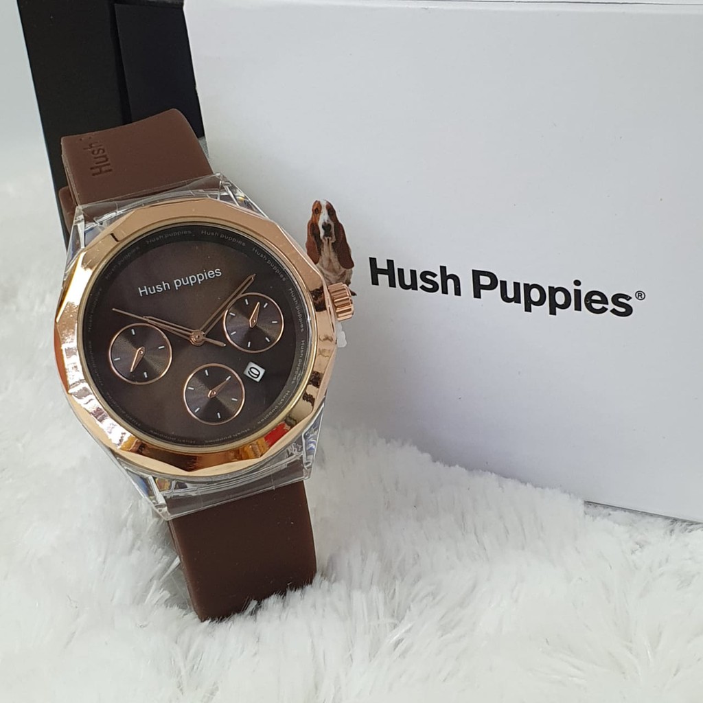 Grosiran Jam Tangan Hush Puppies 4100YL Analog Tali Rubber Tanggal Aktif Chrono Hiasan Free Box (COD)