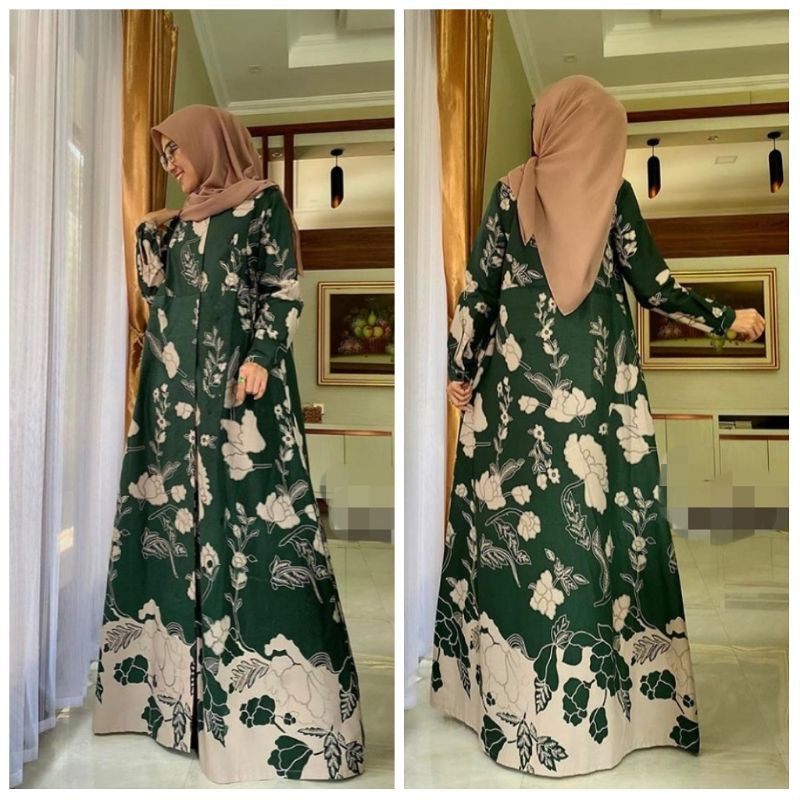 ABAYA GAMIS DRESS BATIK BUNGA HIJAU DUAI FAV
