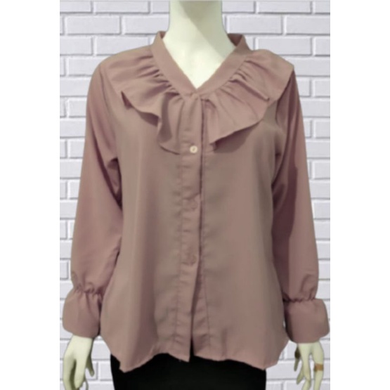 Atasan Blouse Ruffle Ruffel Wanita Top Import Rumbai Leher V Neck Terbaru Kekinian