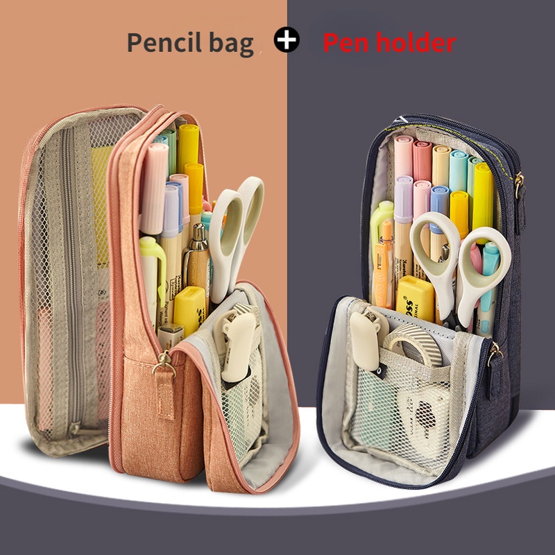 

New Folding Pencil Bag Simple Upright Pencil Case Canvas Bag Double-layer Multifunctional Stationery