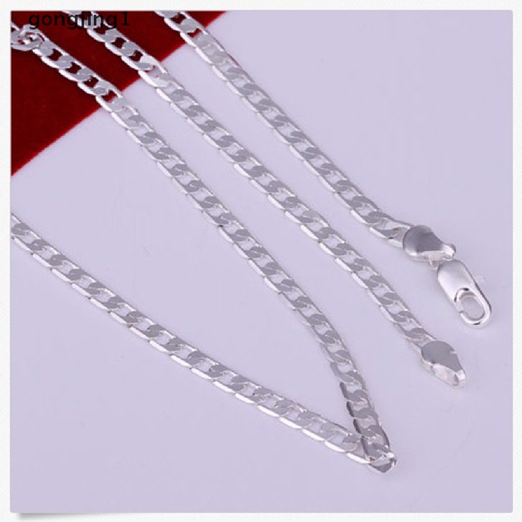 Kalung Rantai Datar Bahan 925 Sterling Silver Ukuran 4MM Untuk Pria