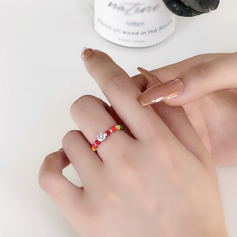 Cincin Jari Telunjuk Elastis Motif Beruang / Hati / Smiley Warna-Warni Untuk Wanita