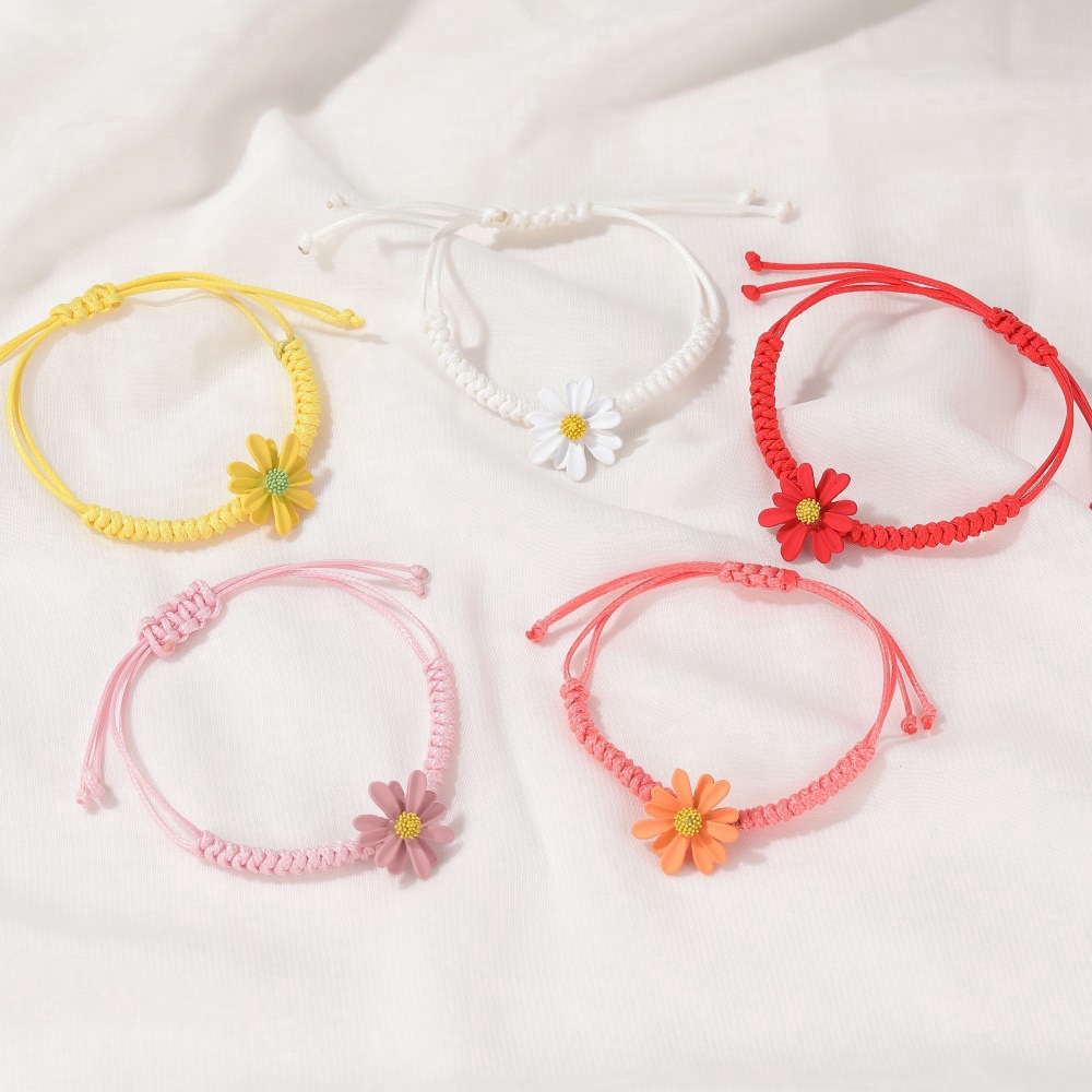 Gelang Wanita Bunga Warna Murni Korea Fashion Daisy Kecil Gelang Tali Dikepang Aksesoris Siswa / Pacar / Pasangan