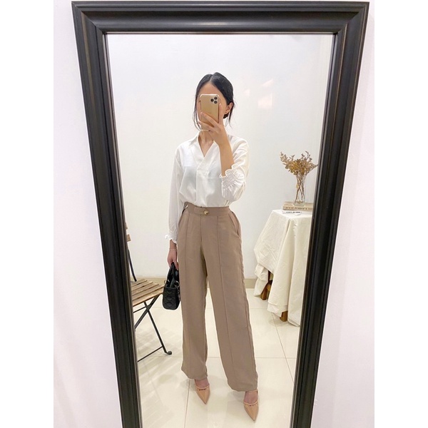 KINO Pants Long Button Formal Kulot / Office Pants / Straight Kulot Pants Casual / Celana Kulot Wanita / Celana Kantor Wanita P9