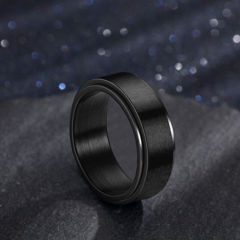 Fancyqube Cincin Fidget Spinner Bahan Stainless Steel Warna Hitam Anti Stress Untuk Pria Dan Wanita