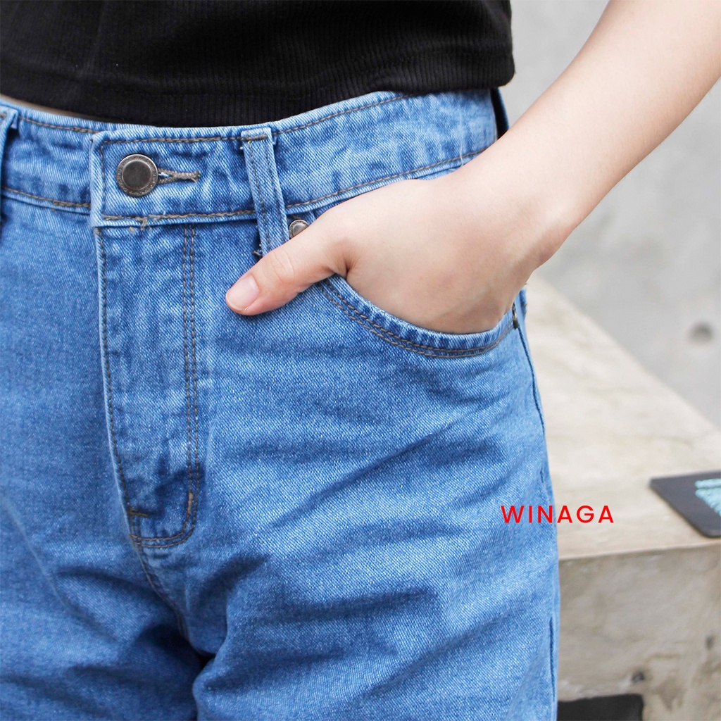 WINAGA- HighWaist Boyfriend Jeans / Boyfriend Jeans Wanita / Basic Jeans Denim / Celana Panjang Jeans / Denim Jeans