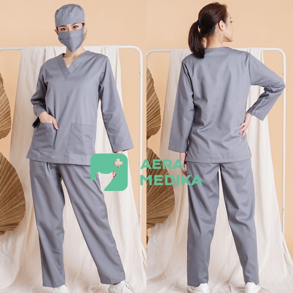 SCRUB/ BAJU JAGA / OKA Lengan Panjang AERA MEDIKA-Iron Gray