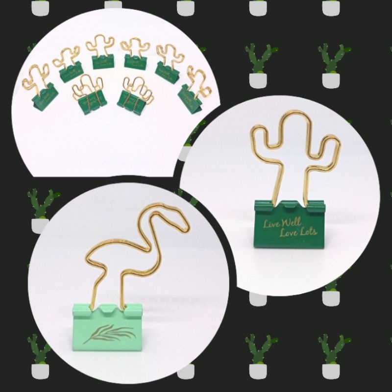 Binder Klip Kertas Unik Kaktus Flamingo Klipper