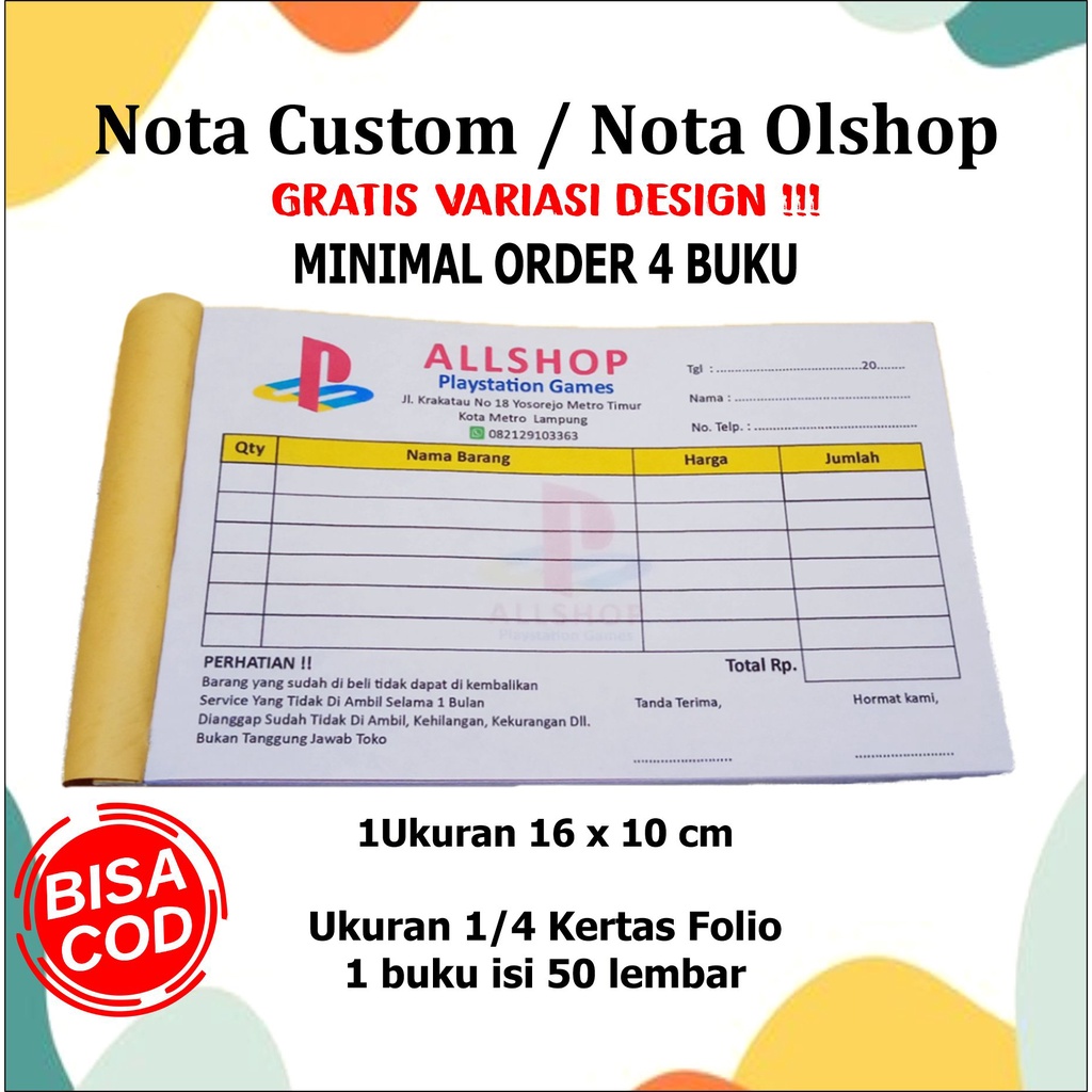 Jual Nota Olshop Custum Nota Toko Custum Free Design Full Color Murah Shopee Indonesia