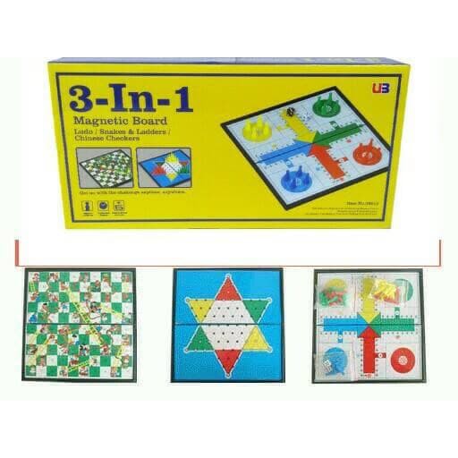 TERMURAH Mainan Anak Magnetic Board Games  3 in 1 ludo Halma snake ladder Sedia Toys Kids TERLENGKAP