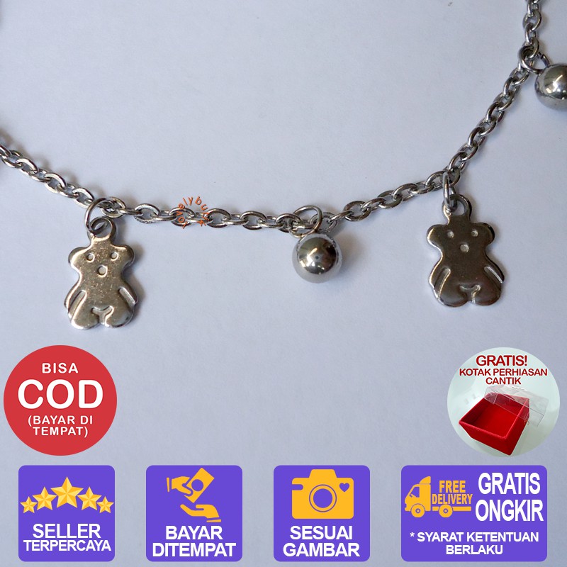 Lovelybutik Gelang Tangan Titanium Teddy Bear Gelang Tangan Wanita Titanium BONUS KOTAK PERHIASAN