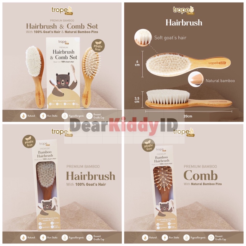 Tropee Bebe HAIRBRUSH &amp; COMB Premium Set Sisir Bamboo / Sisir Bayi Anak Bamboo