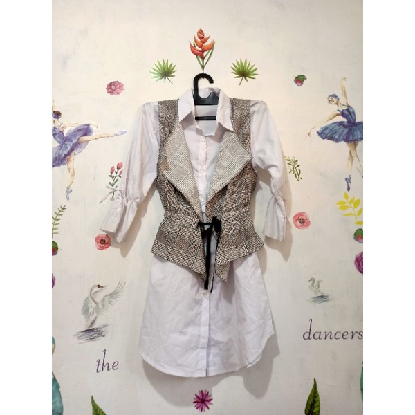 kemeja panjang wanita + outer kotak-kotak