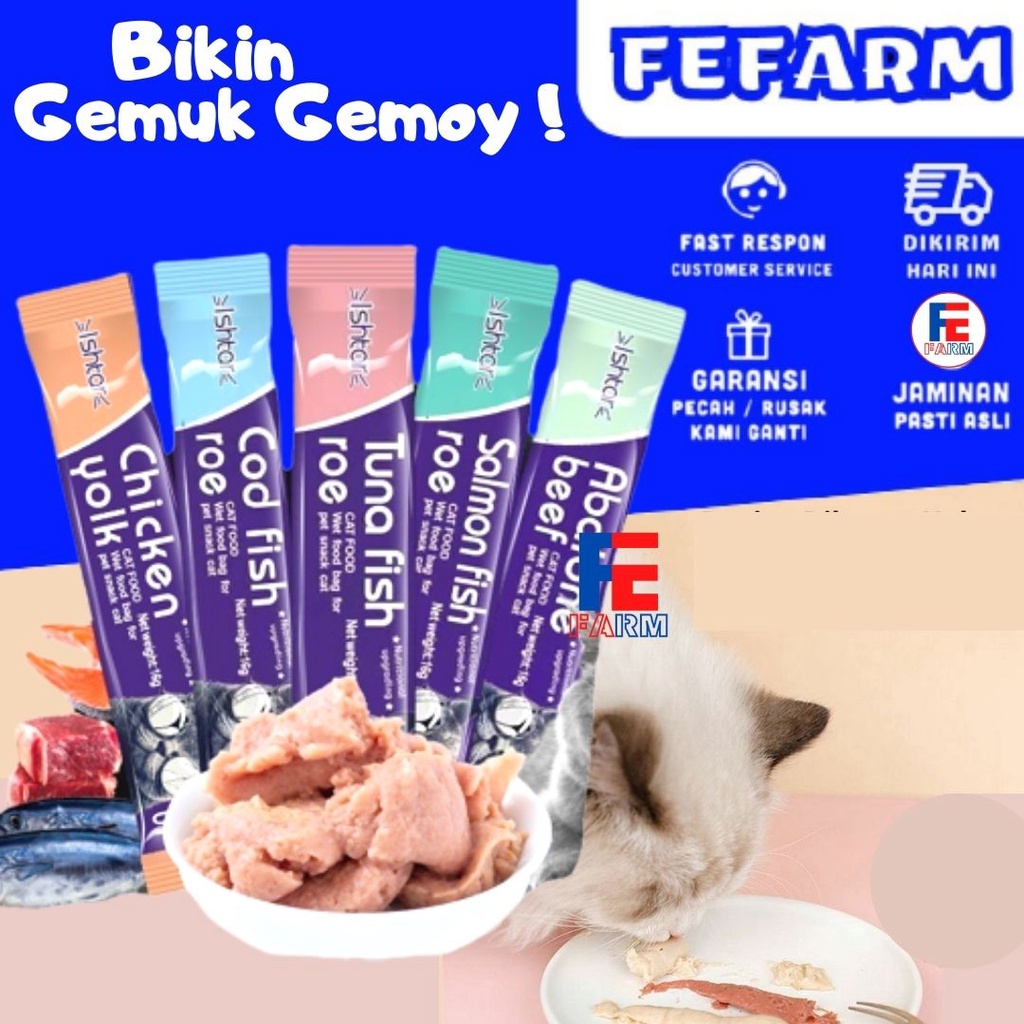 Snack Hewan Peliharaan Cat Strip Kitten Kucing Adult Kaya Nutrisi Membantu Pencernaan Mencegah Alergi 15g/Strip FEFARM