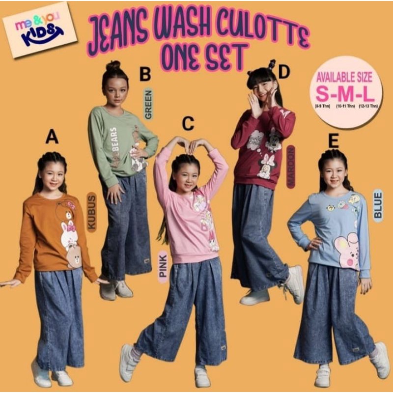 one set jeans wash cullote/kulot jeans anak perempuan/kulot jeans me and you kids