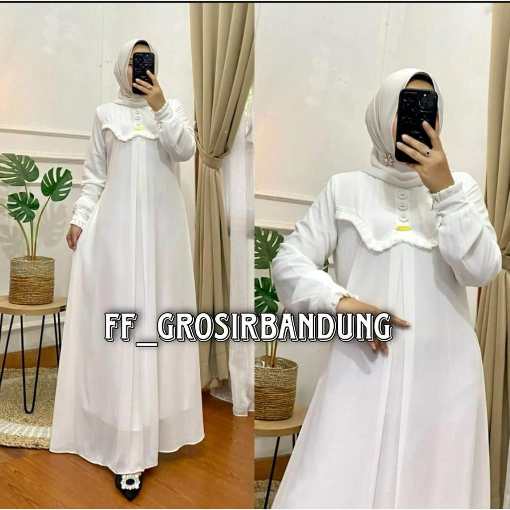 Gamis putih Wanita dewasa terbaru 2026 Naura dress Bahan MOSCREPE PREMIUM HQ ukuran L|XL
