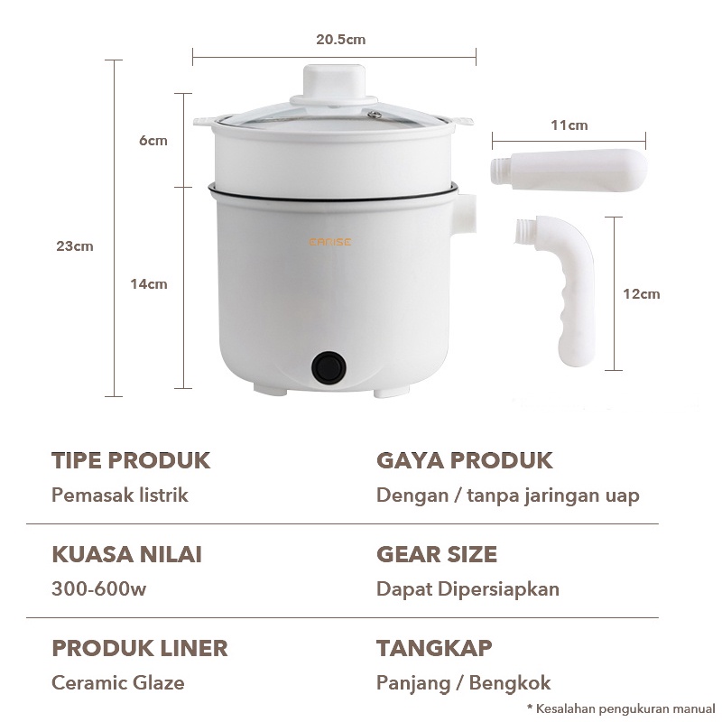 POTE Panci Listrik Multifungsi Elektrik Cooker Keramik teflon Lapisan Ganda Anti Lengket 1.5L Electric Pot