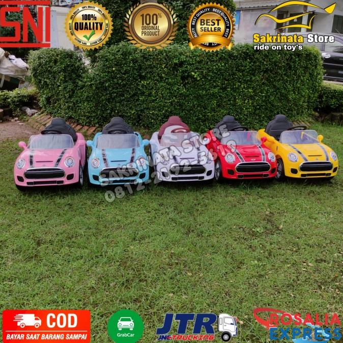 Mainan Aki Mobil Anak Mini Cooper Ban Karet Jok Kulit Murah