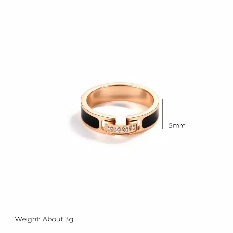 GG Cincin Titanium Steel Diamond Circle Black # CC-300