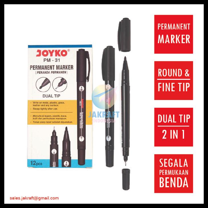 

Spidol Permanen Hitam Joyko 2 In 1 Black Permanent Marker Pm-31 Kode 1282