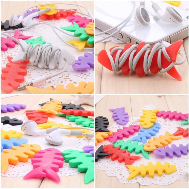 10pcs fishbone Winder Organizer Earphone Kabel cable Cord Holder Earphone cable Organizer portable fishbone Earphone Kabel winderfor Telepon Tablet Komputer Mouse Earphone Winder