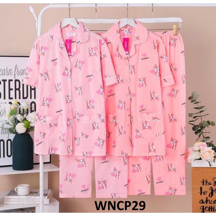 Baju Tidur Wanita Lengan Pendek Celana Panjang Lovely Pink - WNCP29