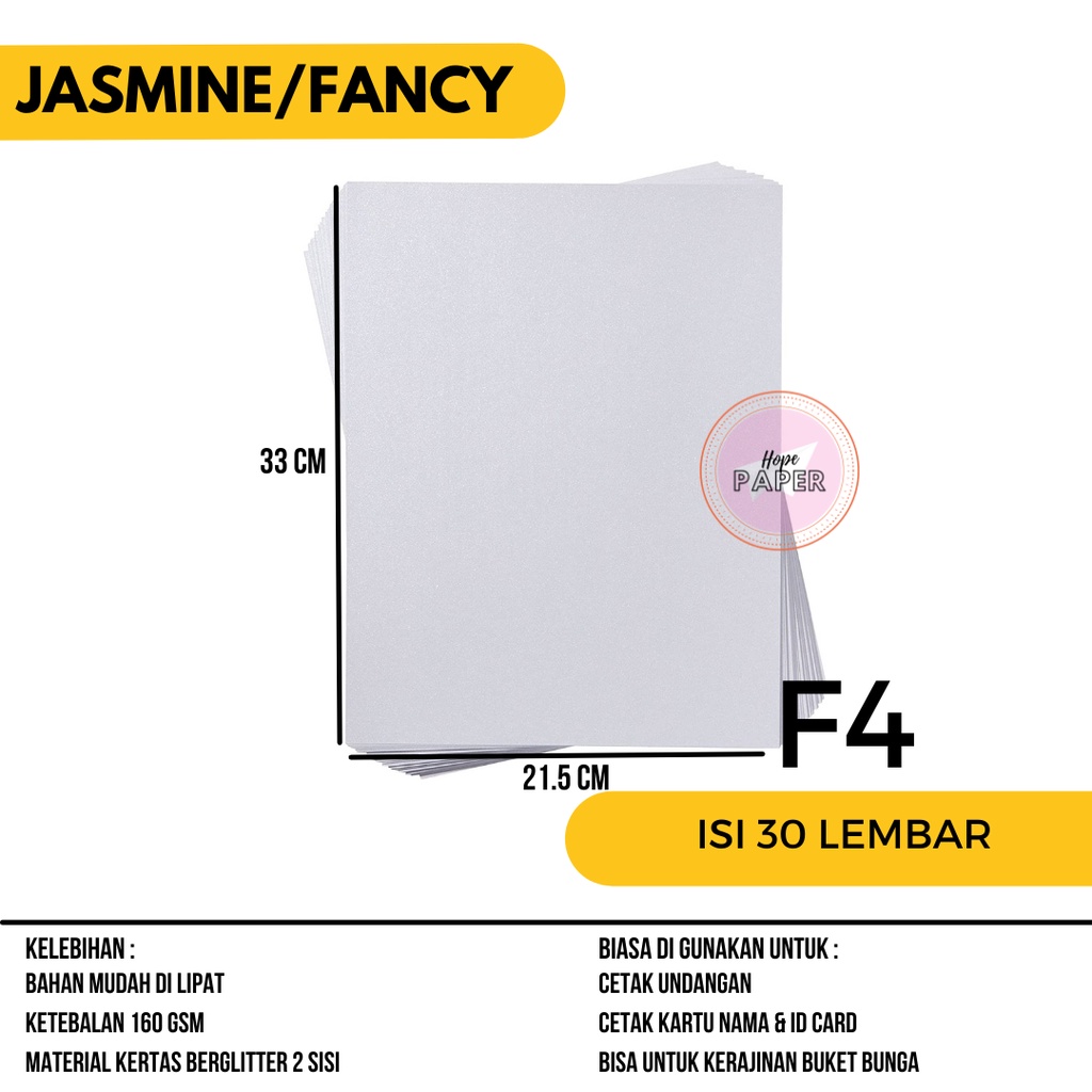 

Kertas Jasmine F4 isi 30 lembar / Undangan Jasmine Glitter F4 / Kertas Fancy Paper