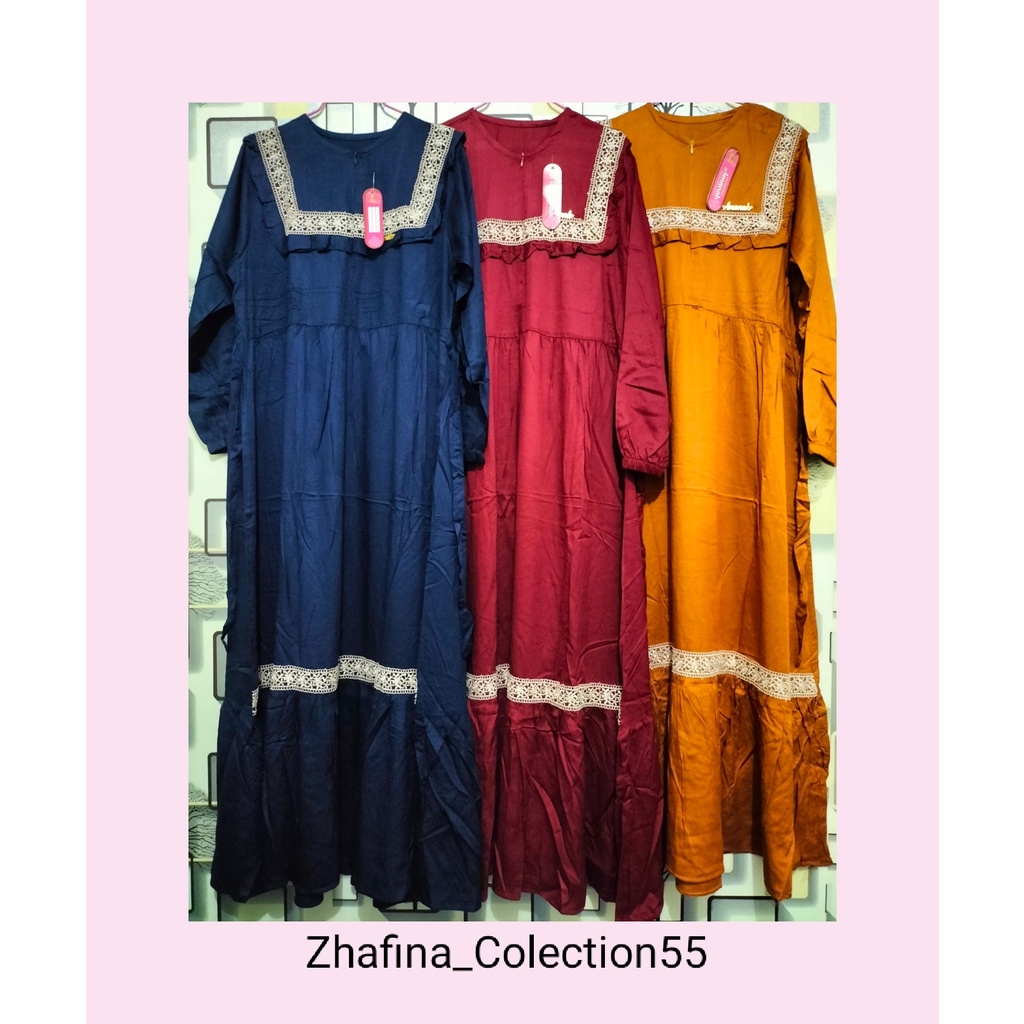 GAMIS MUSLIMAH POLOS RENDA SUPER RAYON PREMIUM