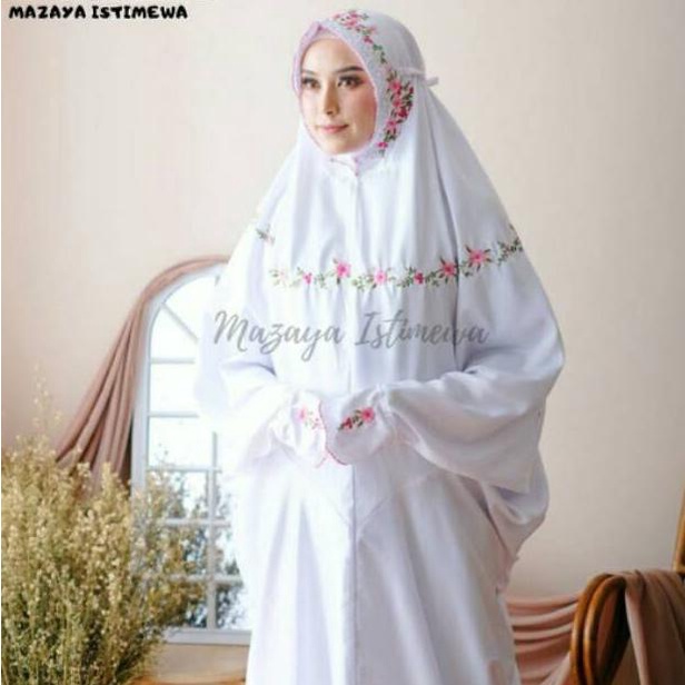 TPA.26Au22d • Mukena MAZAYA terusan lajuran polino bordir simpel motifwarna warni cantik manis