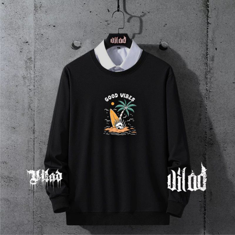 VASPLY Crewneck good vibes .  crewneck pria distro . sweater anime . crewneck cowok aesthetic . crewneck . crunek . cn pria distro original asli . sweater keren pria distro . switeer pria distro original . cn pria aesthetic . switer