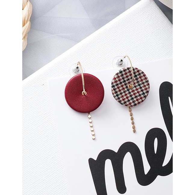 LRC Anting Tusuk Fashion Red Plush Wood Plaid Texture Earrings D49902