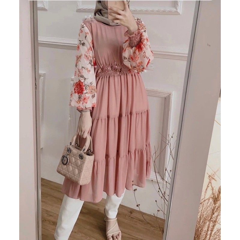 SYIFA TUNIK MOTIF FLORAL TUNIC ATASAN BAJU WANITA  FASHION MUSLIM