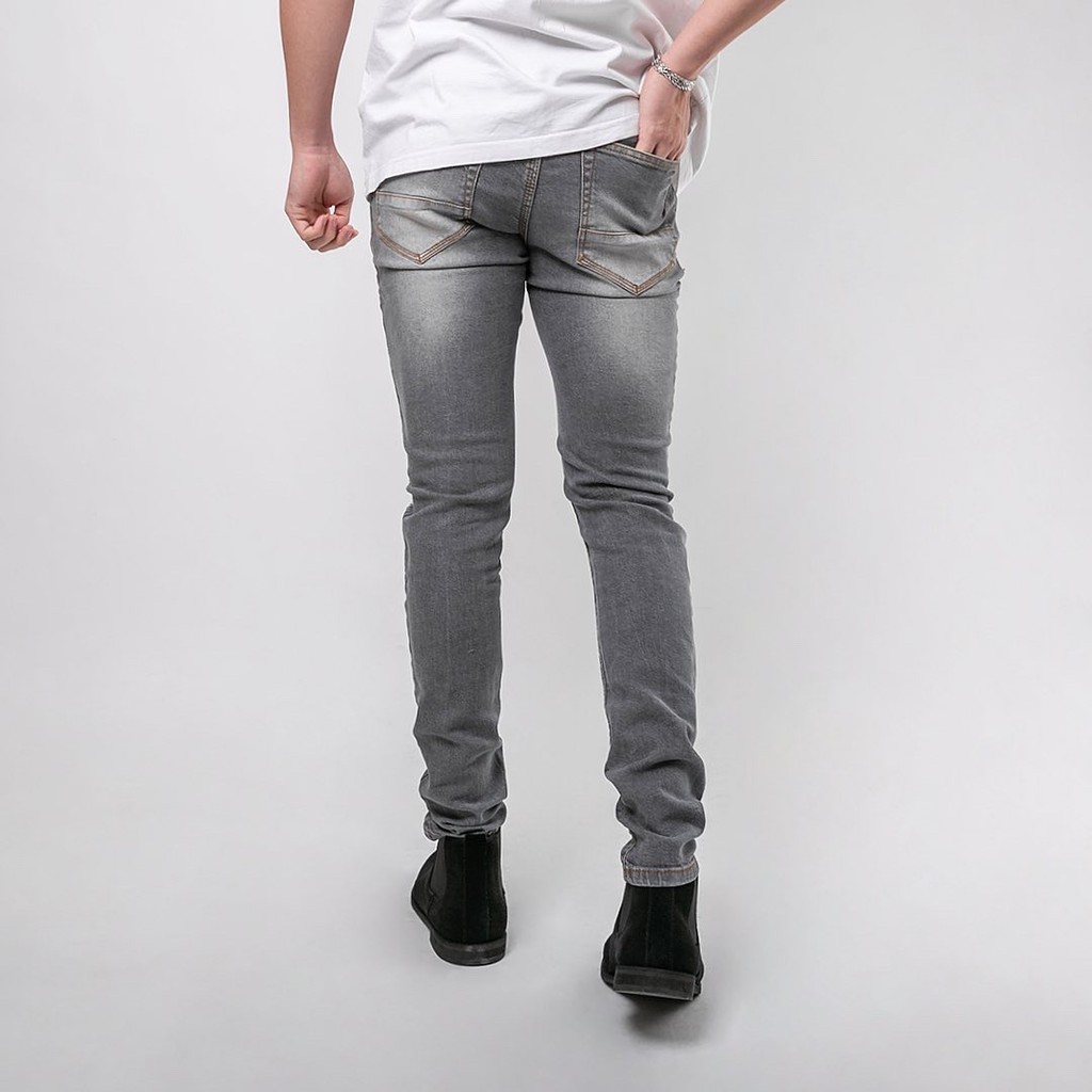 Celana Ripped Jeans Pria  / Celana Jeans Sobek Bahan Stretch Denim - (UJ-18) - Light Grey