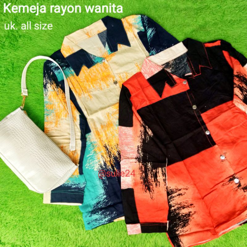 Kemeja rayon wanita/atasan kemeja abstrak/ blouse wanita murah