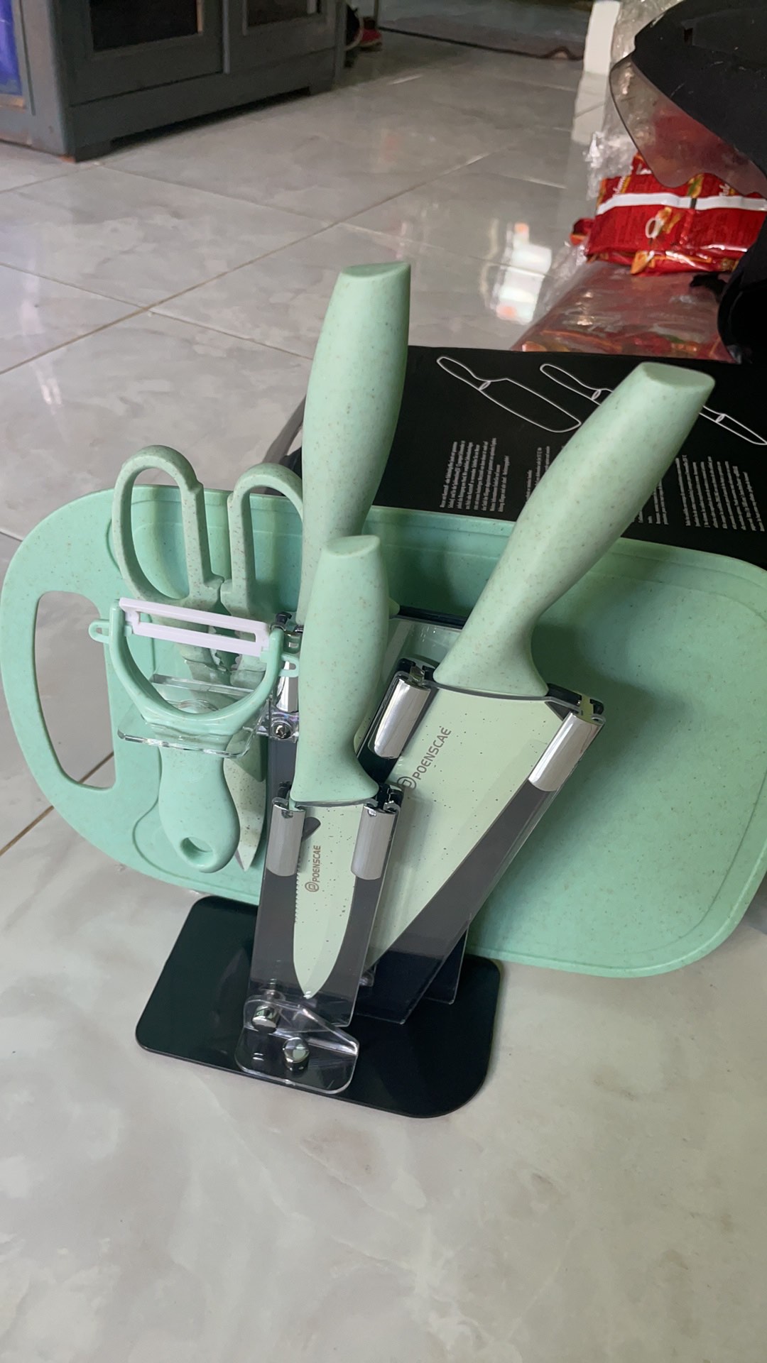 7 In 1 Kitchen Knife Set / Talenan, Pisau, Pengupas, Gunting Dapur Set Pisau Set