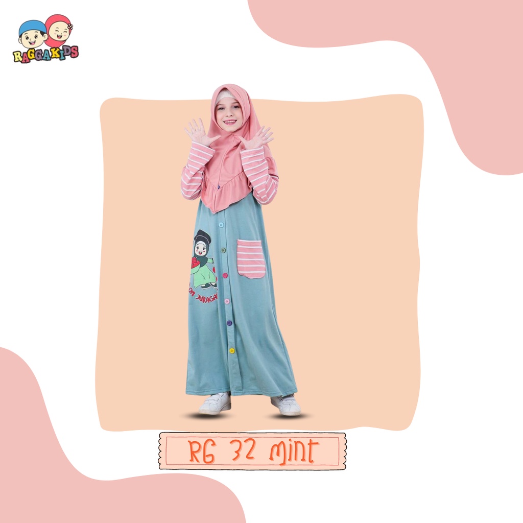 GAMIS MOTIVASI ISLAMI ANAK PEREMPUAN BAHAN KAOS WARNA MINT KOMBINASI DUSTY PINK RAGGAKIDS RG 32