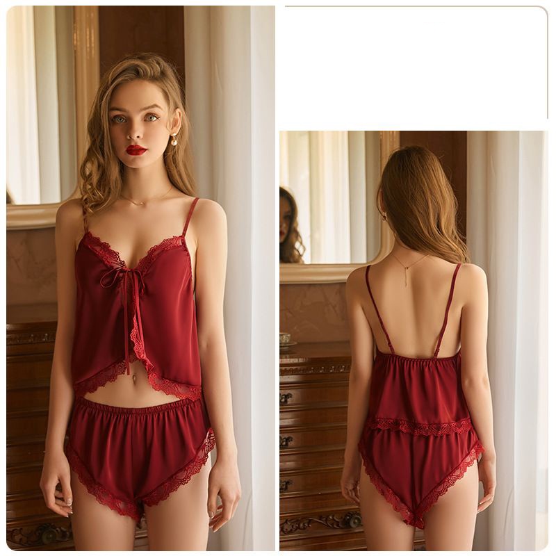 [ LINGERIE MASTER ] - (L-2) Sexy Lingerie Baju Tidur Set / Baju Tidur Sexy Wanita Bahan Satin / Sleepwear Lingerie-L-2 Maroon