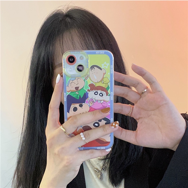 Cartoon crayon Shin-Chan Angel eyes phone case iphone13 12 11 pro max x xs xr xmax 7/8 plus transparent straight edge iphone casing