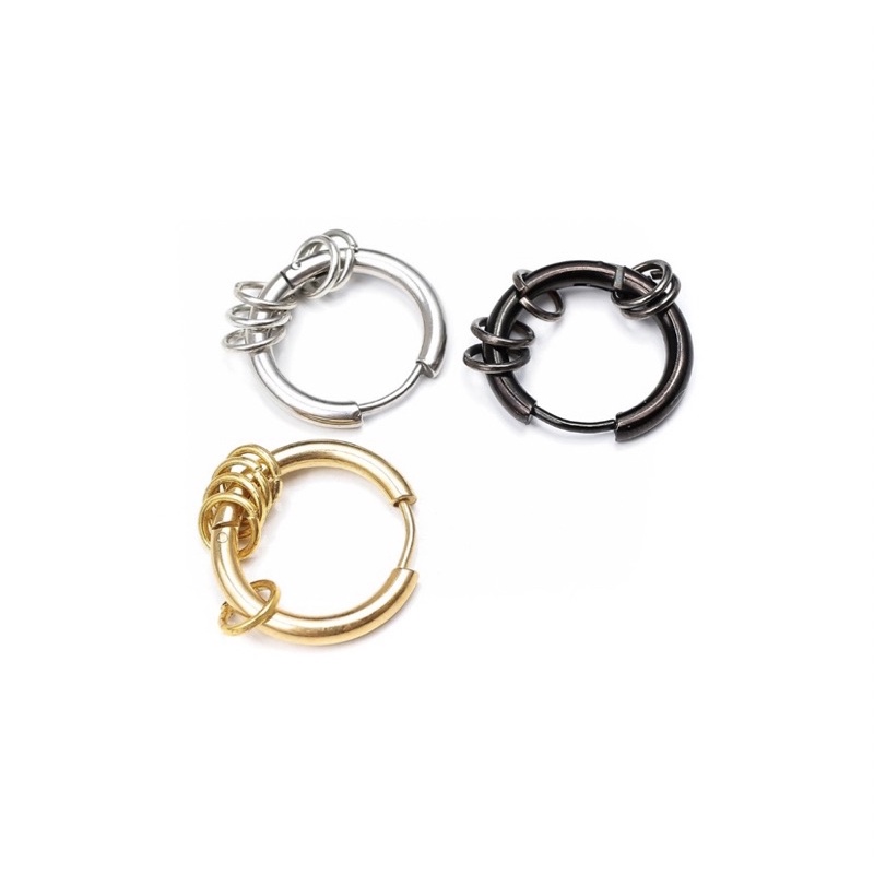 ANTING RING HOOP GOLD SILVER HITAM TINDIK DAN JEPIT