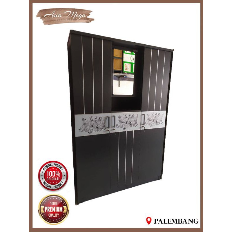 Lemari Pakaian 3 Pintu Setengah Kaca/lemari baju 3 pintu