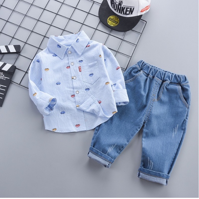 SSL52-Setelan Set 2in1 Anak Laki Laki Kemeja+Jeans